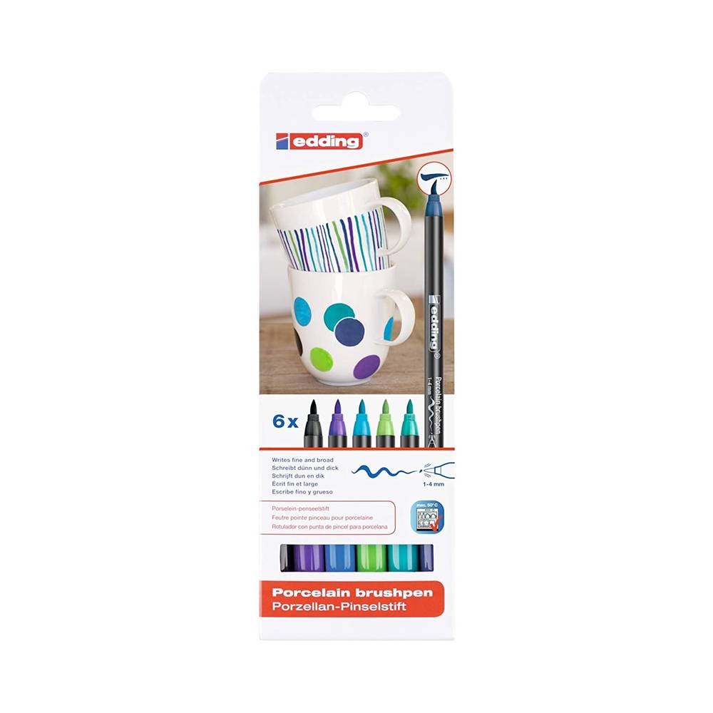 edding Porzellanmarker brush cool colours 6-teilig | MeinStift