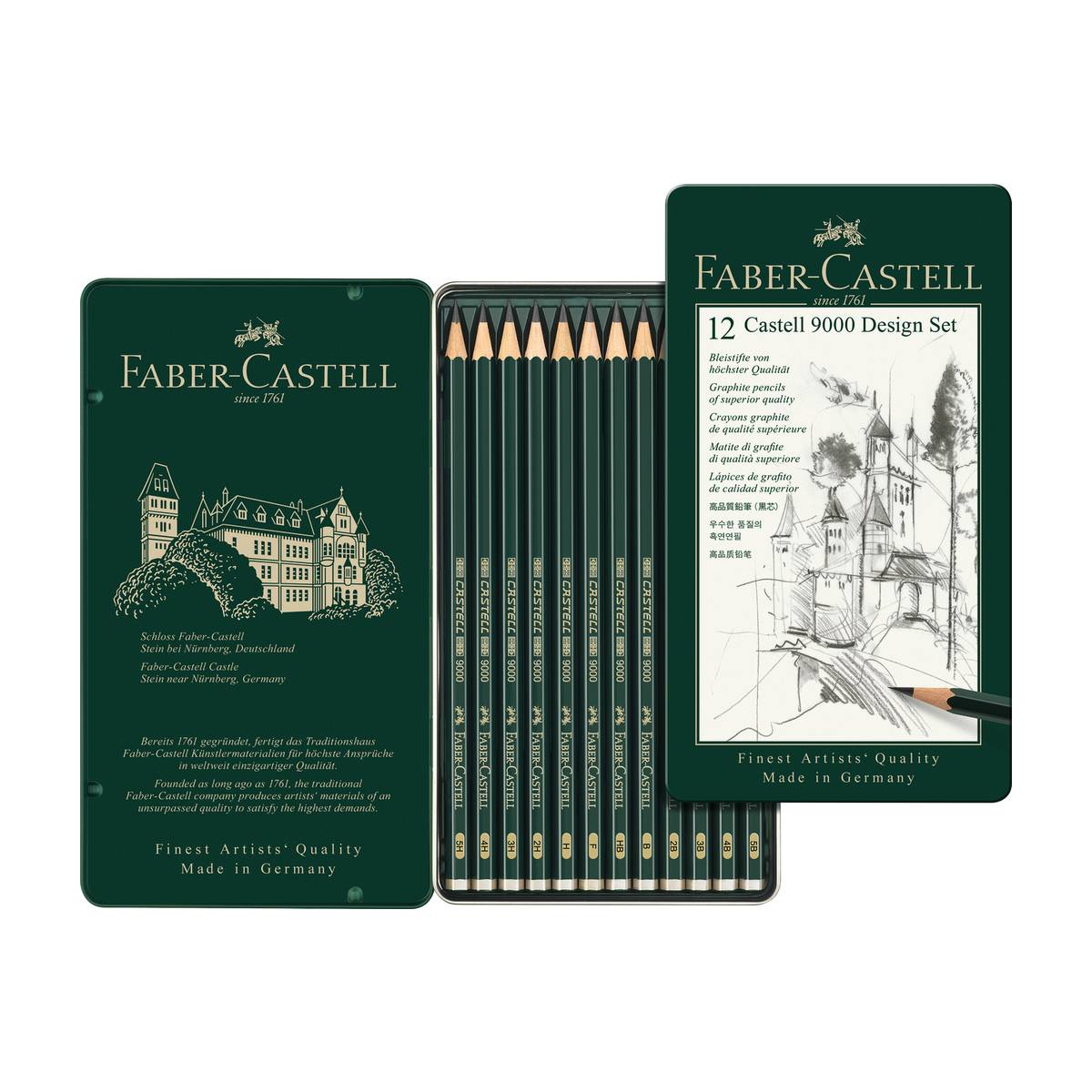 CASTELL 9000 Bleistifte Design-Set 12 Stifte im Metall-Etui