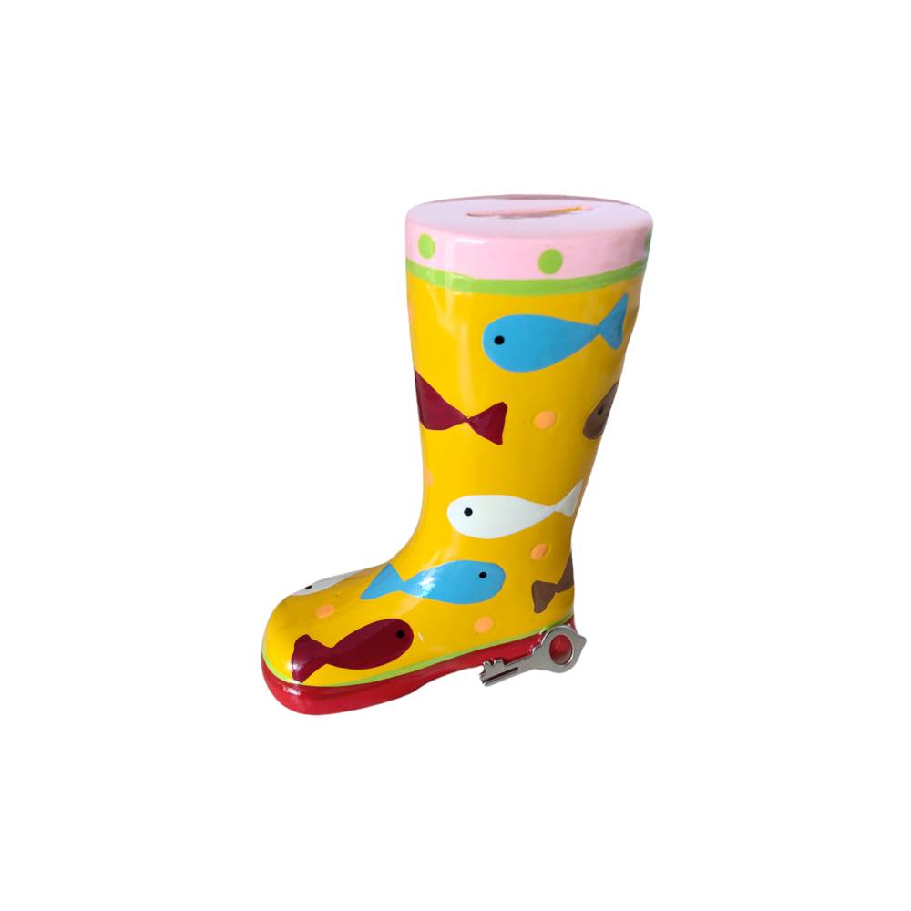 Sparkässeli Spardose für Kinder Gummistiefel Gelb-Bunt