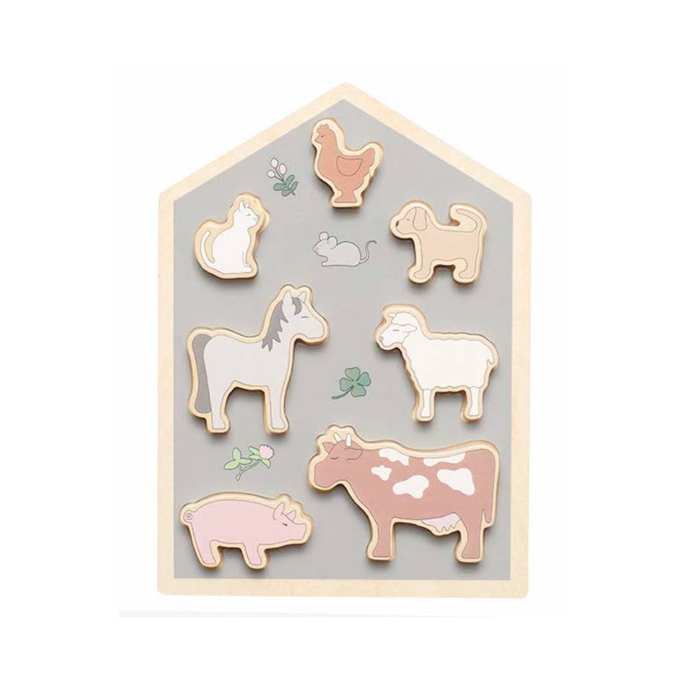 Puzzle en bois ferme avec des animaux pour tout-petits 7 pièces