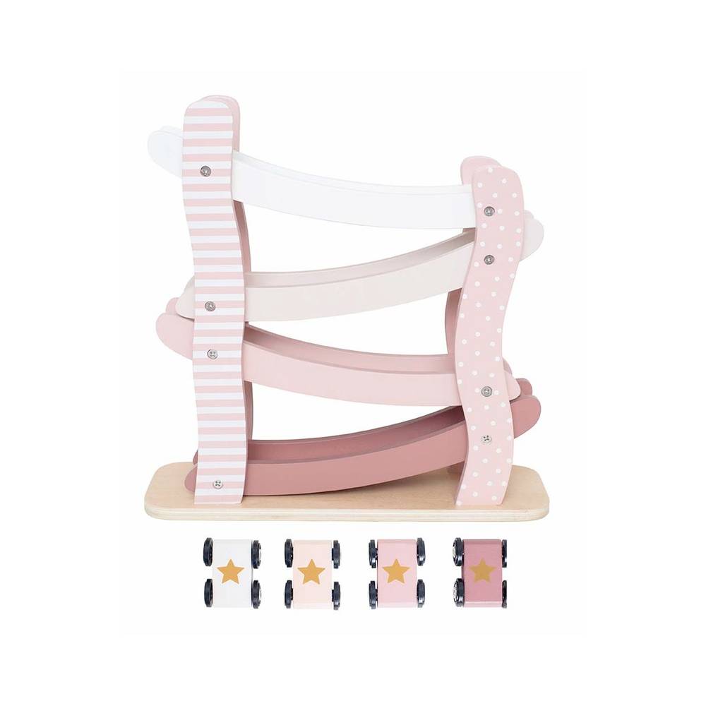 Piste de course matte rose avec voitures 5 pièces