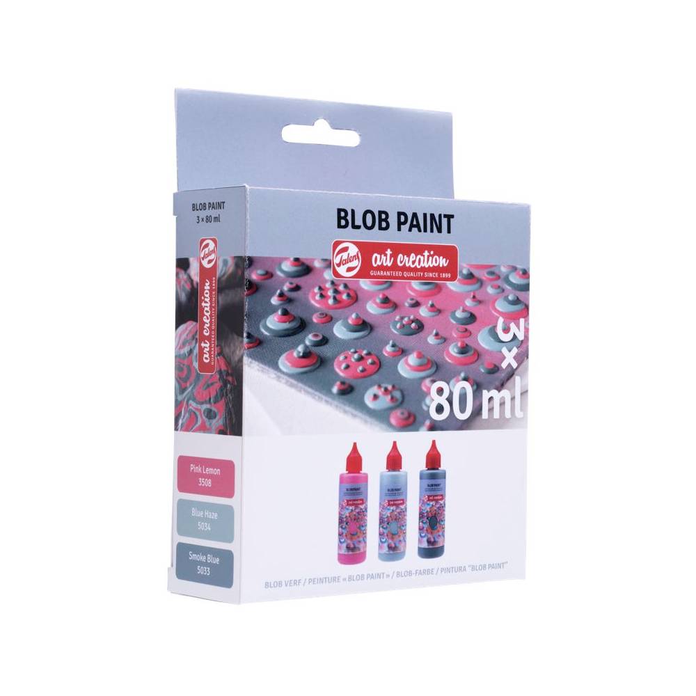 Set de 3 peintures Blob rose, bleu, bleu fumée