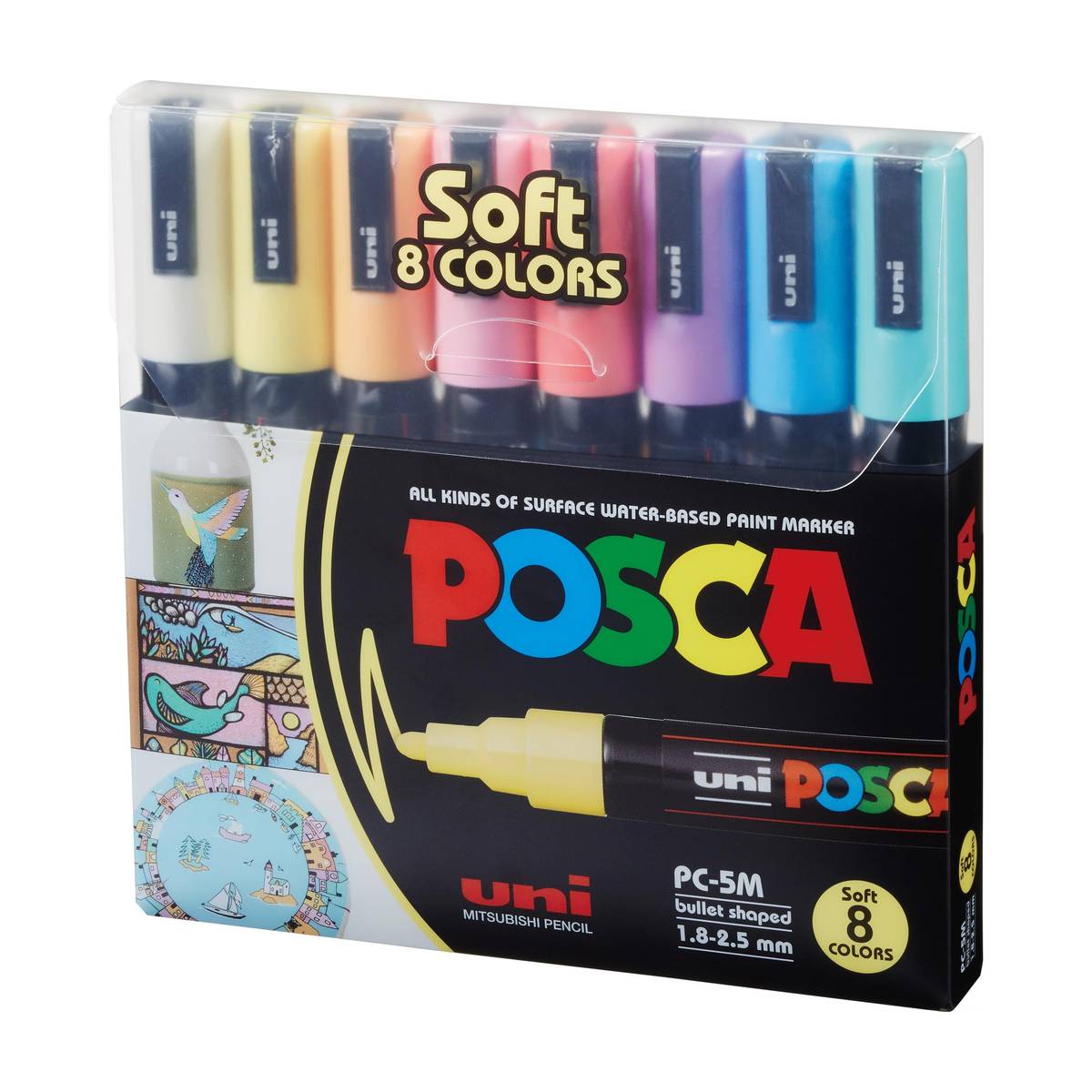 Uni PC-5M Soft Colours Pastell 8er Set mit mittlerer Rundspitze