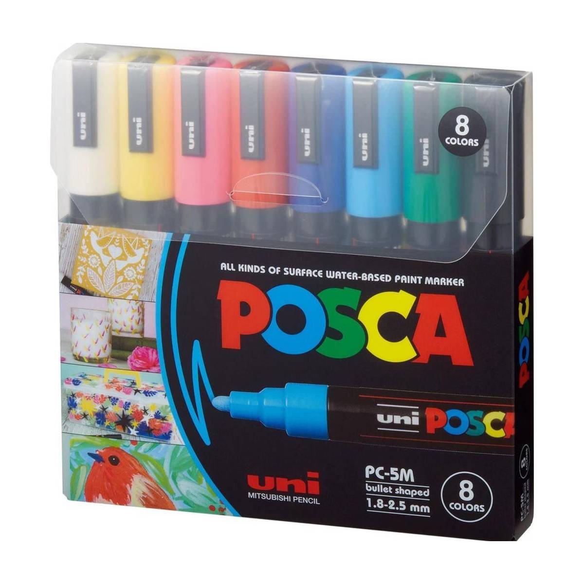 Uni PC-5M Basic Colours 8er Set mit mittlerer Rundspitze