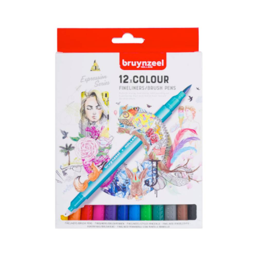 Bruynzeel DoubleEnd BrushPen und Fineliner 12er Set | MeinStift