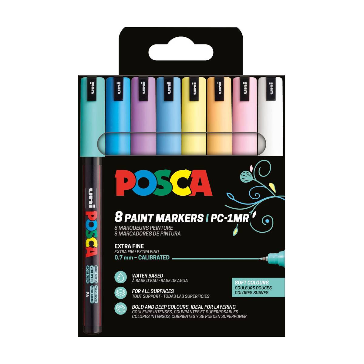 Uni PC-1MR Fineliner Soft Colours Pastell 8er Set mit feiner, kalibrierter Spitze