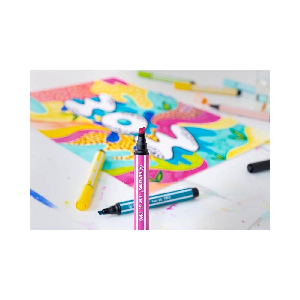 STABILO Pen 68 MAX - Lot 5 Feutres Pointe Biseautée Noir