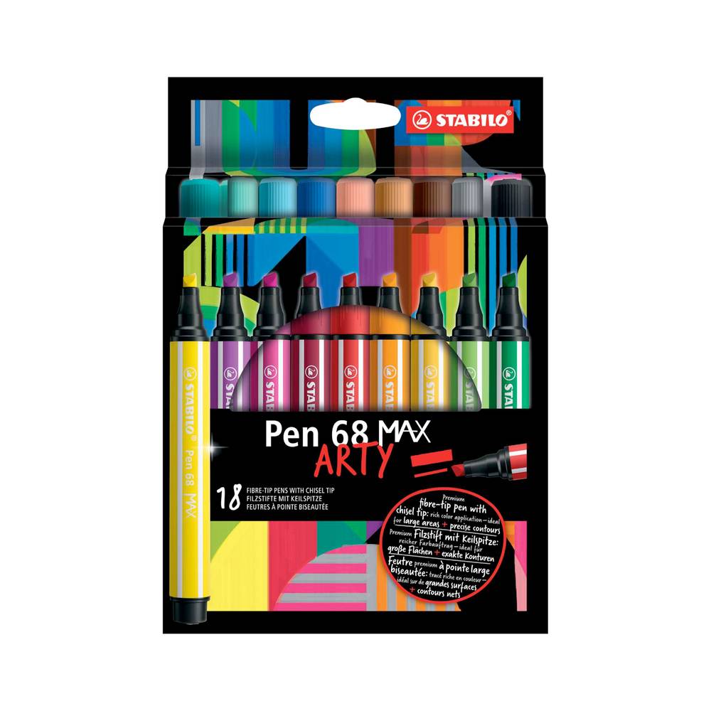 Pen68 Max Filzstift mit Keilspitze ARTY 18er Set
