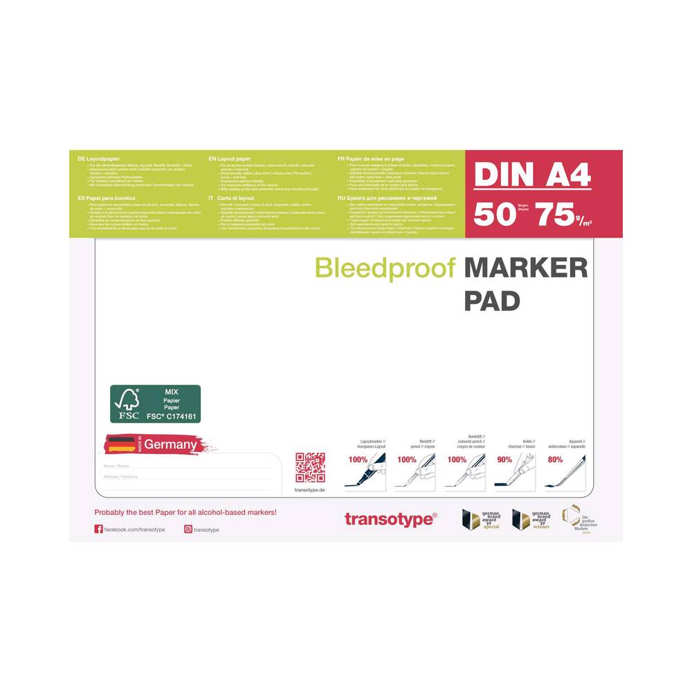 Transotype - Layoutpapier Bleedproof Marker Pad A4 quer