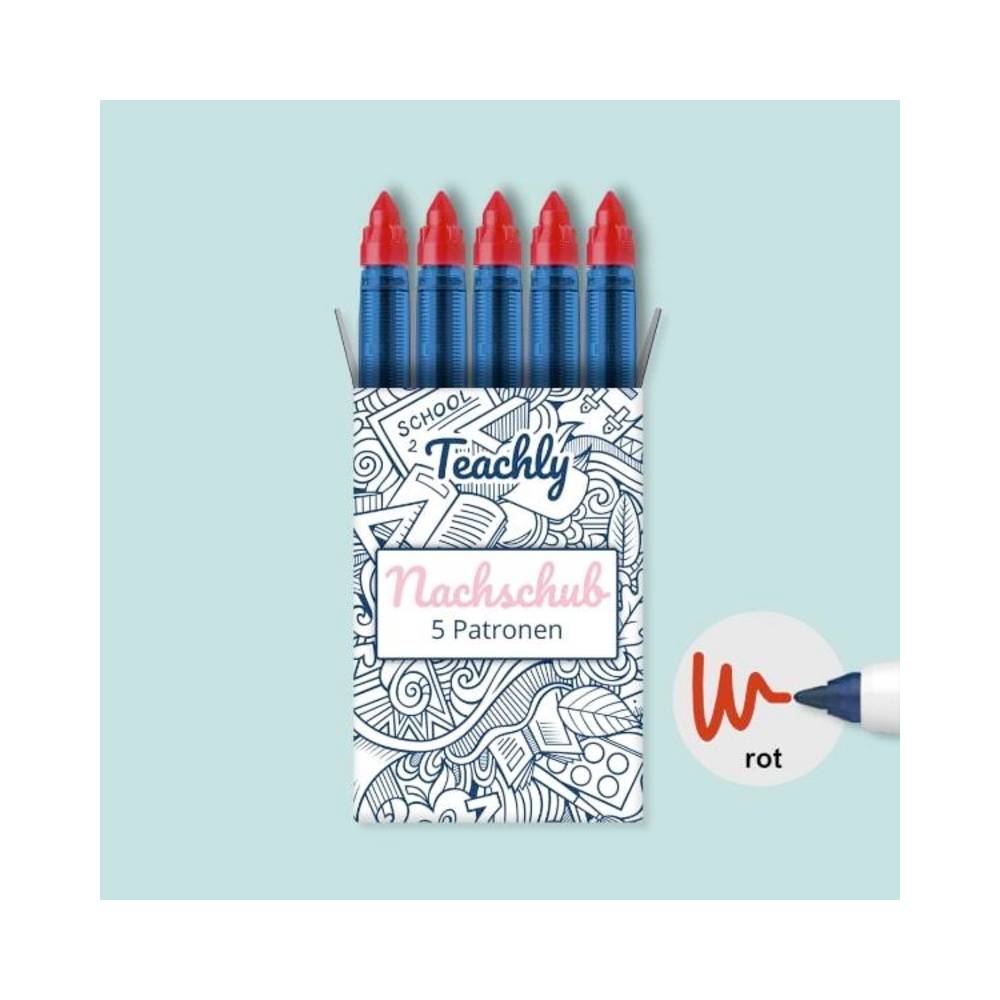 Teachly - Cartouches de roller à encre pour Superteacher lot de 5 rouge