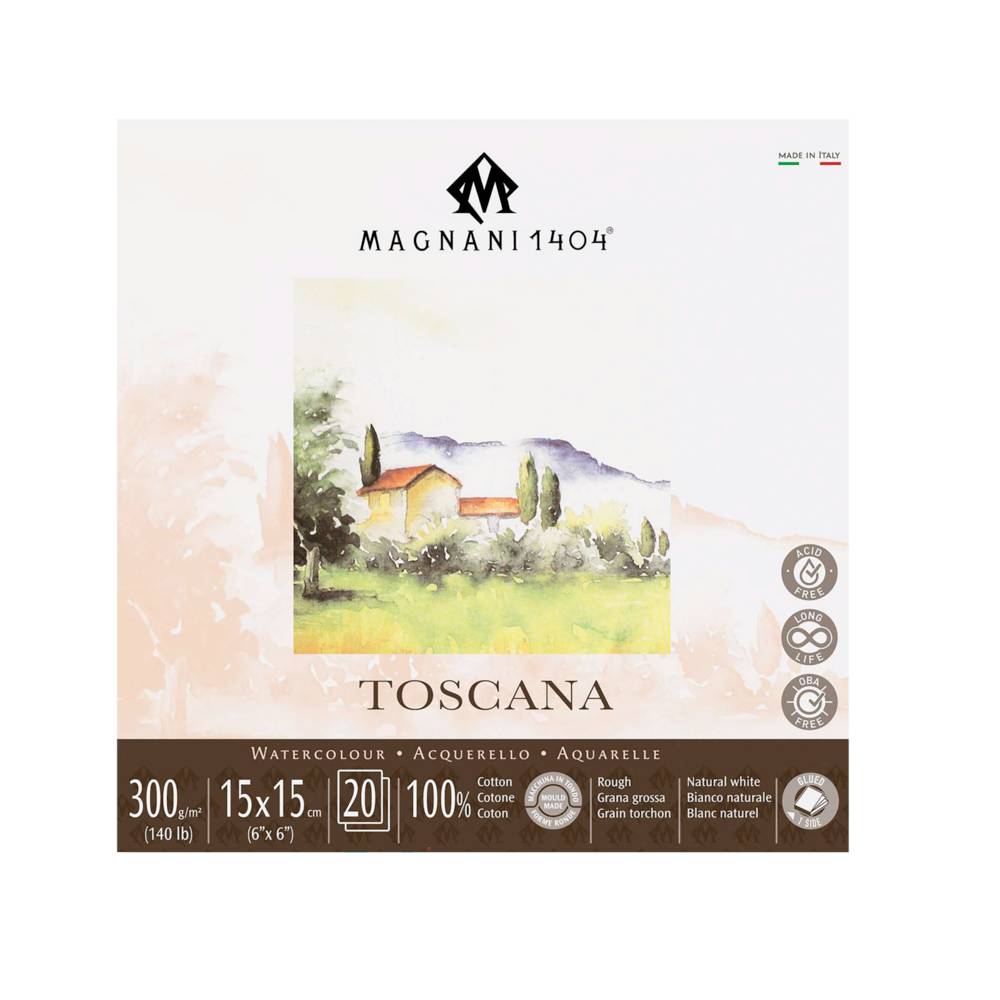 Magnani 1404 Toscana 15x15cm Papier aquarelle à gros grain blanc naturel