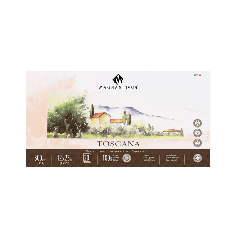 Magnani 1404 Toscana 12x23cm Papier aquarelle à gros grains blanc naturel