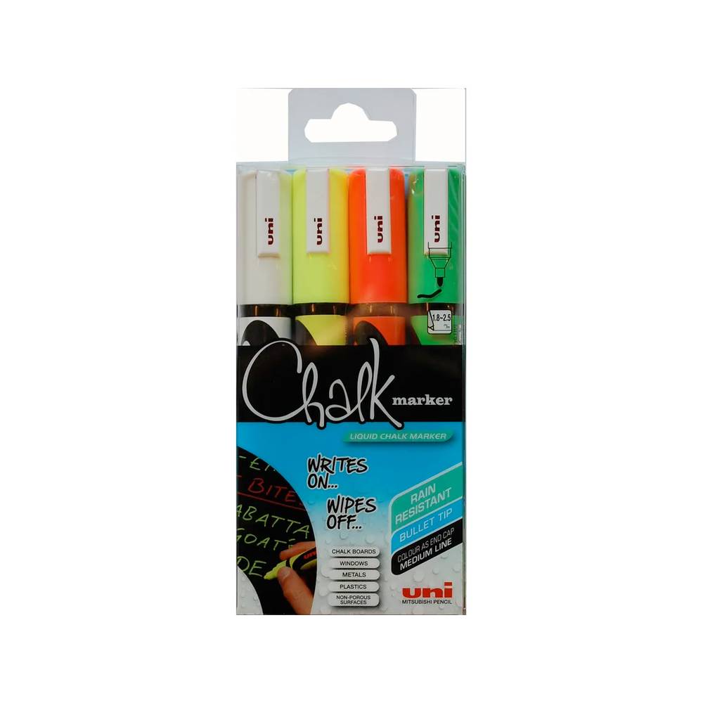 UNI-BALL Chalk Kreidemarker 5M Light 4er Set mit mittlerer Rundspitze