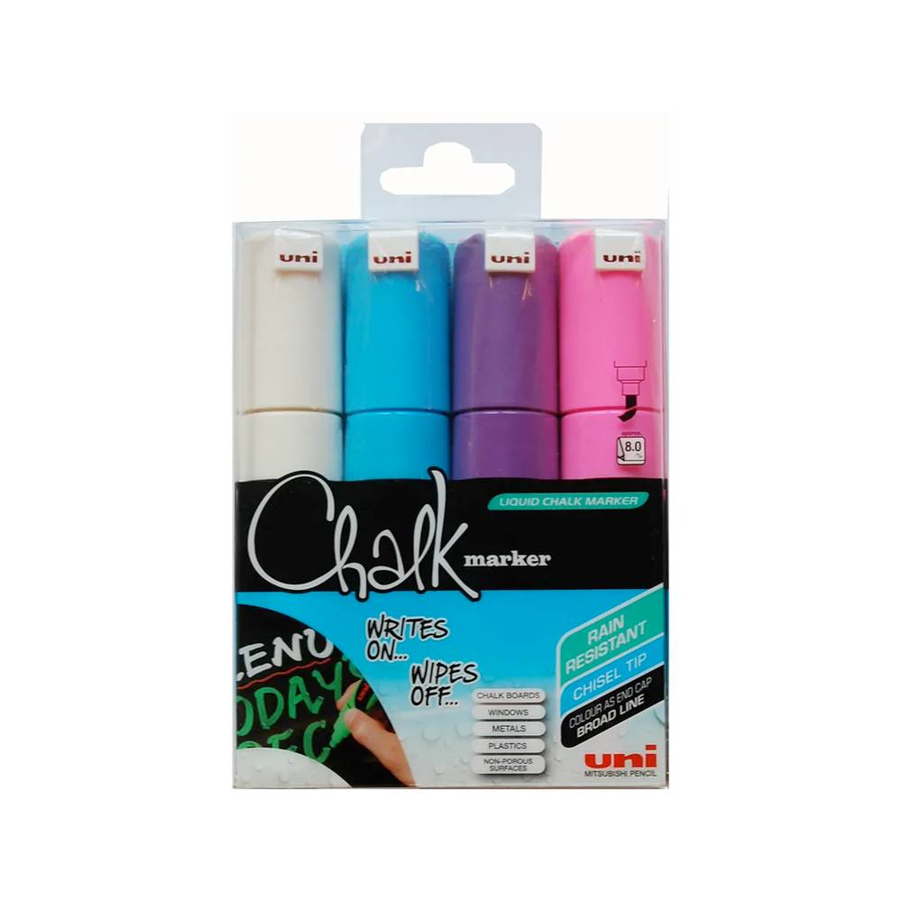 UNI-BALL Chalk Kreidemarker 8M 4er Set mit Keilspitze