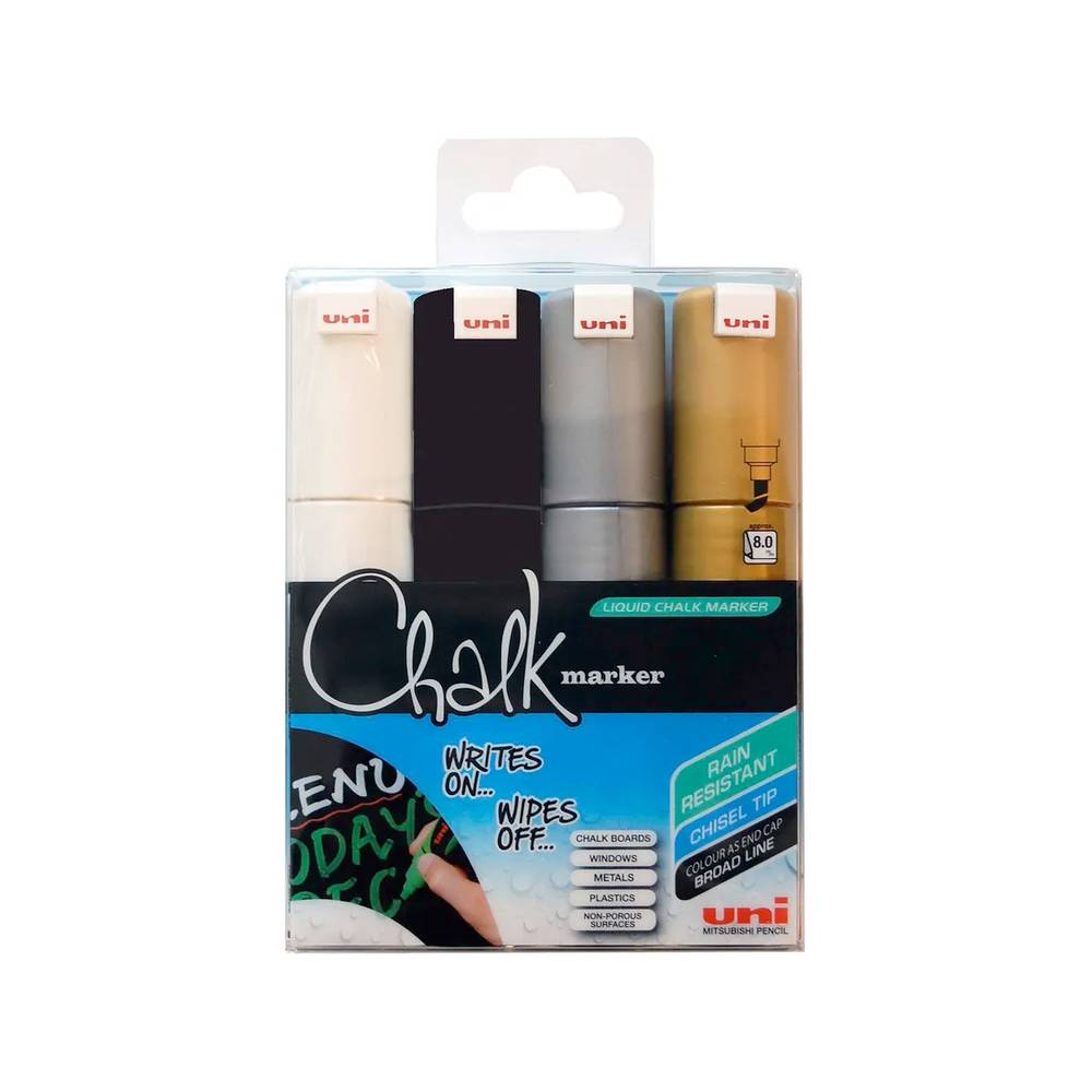 POSCA UNI-BALL Chalk Kreidemarker 8M Metallic 4er Set | MeinStift