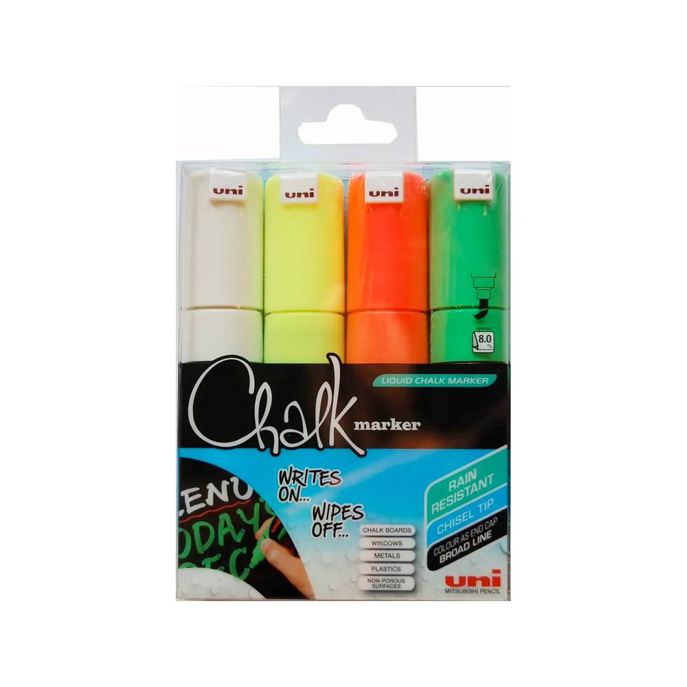 UNI-BALL Chalk Kreidemarker 8M Light 4er Set mit Keilspitze