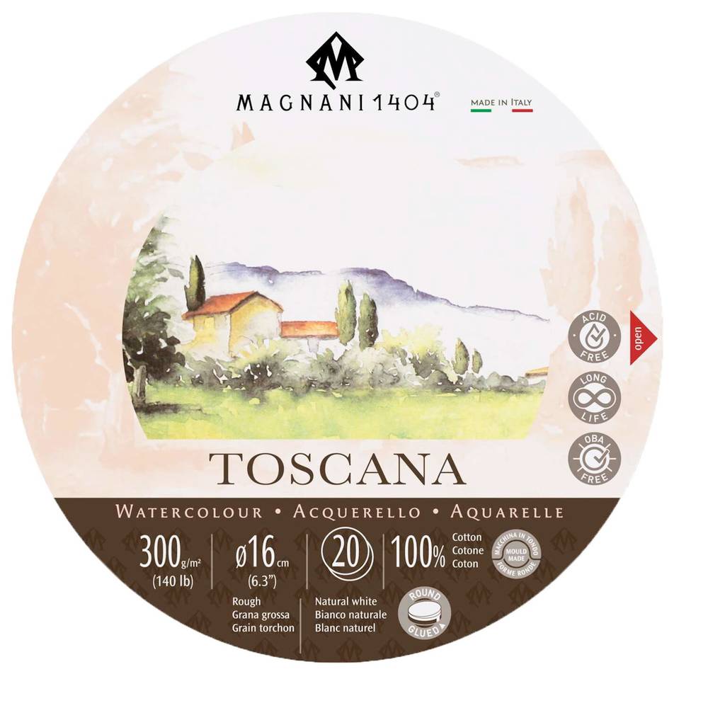 Magnani 1404 Toscana rond 16 cm Papier aquarelle grain gross naturel blanc