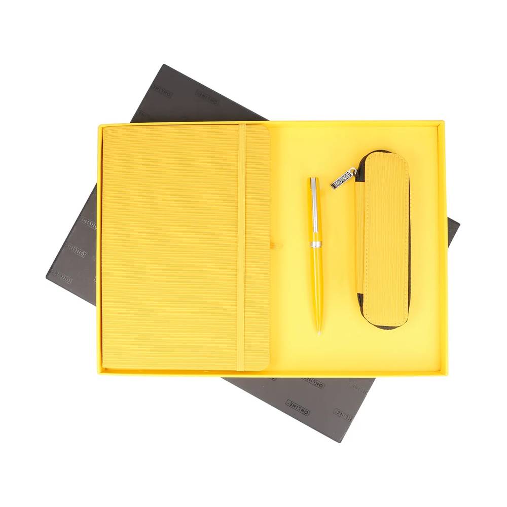 Online - Geschenkset Indian Summer Yellow Notizbuch A5 mit Kugelschreiber und Etui