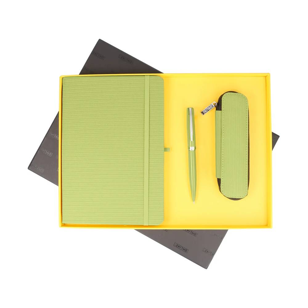 Online - Geschenkset Indian Summer Green Notizbuch A5 mit Kugelschreiber und Etui