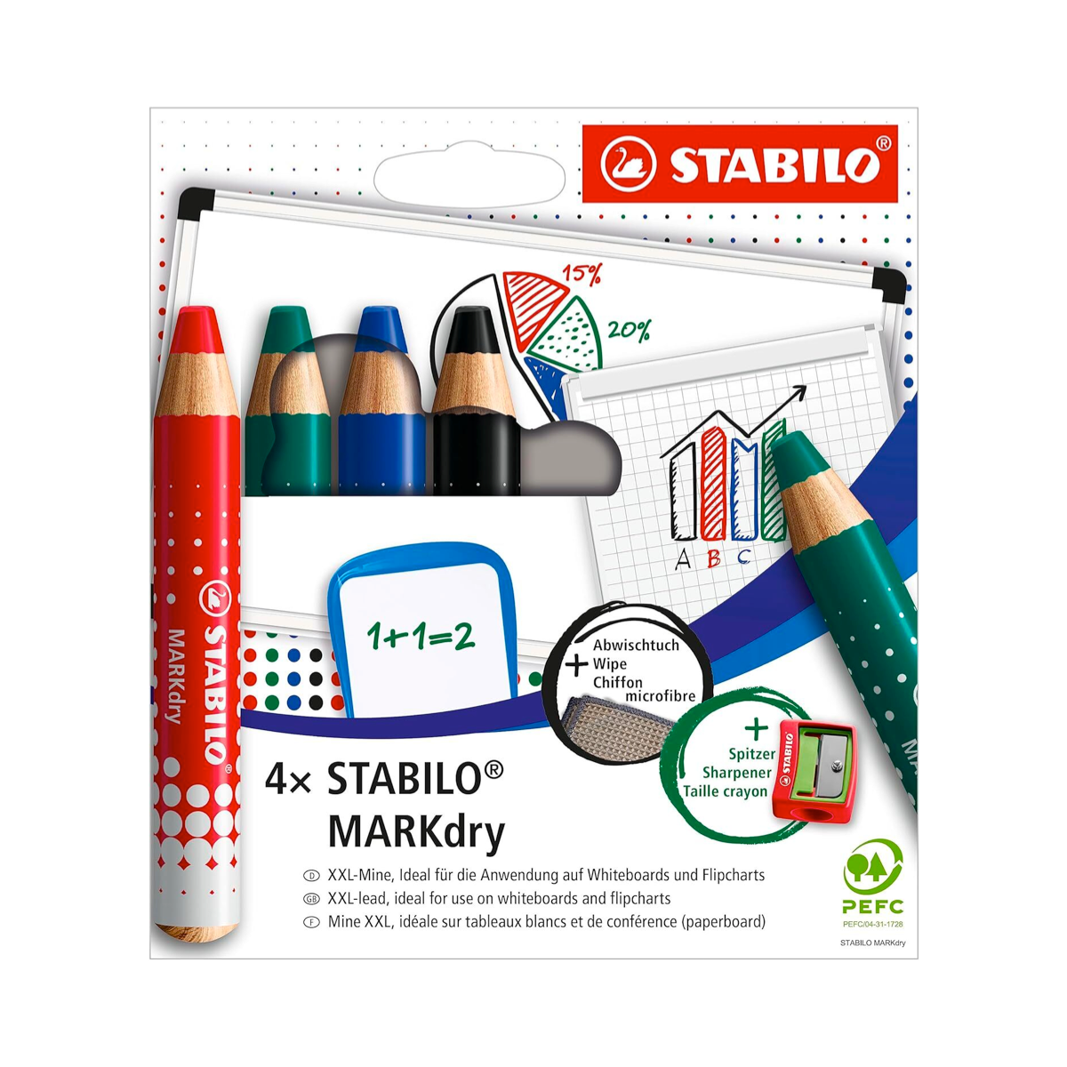 Stabilo Stifte kaufen — BOSS Textmarker, Point 88, Pen 68 & Woody - Marqueur blanc pour tableau blanc avec taille-crayon et chiffon en microfibre