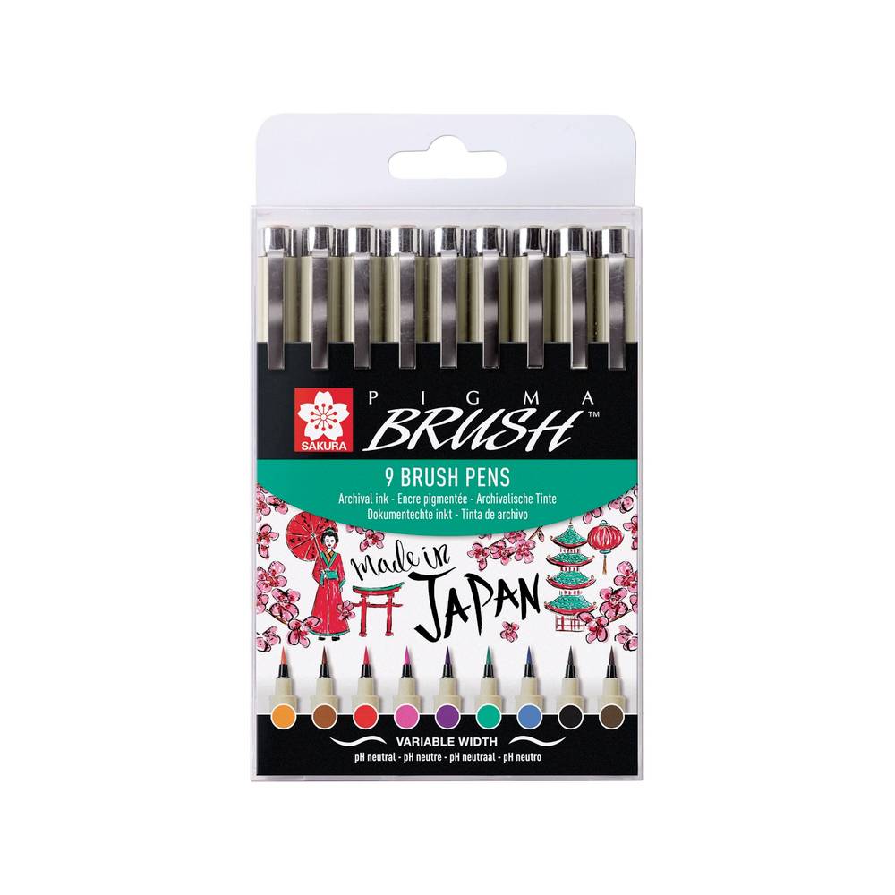 Pigma Brush Etui 9er farbig