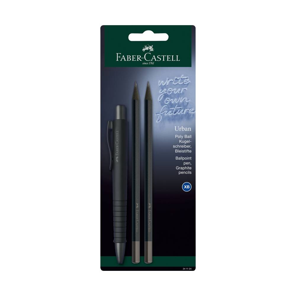 Faber-Castell - Ensemble de stylos à bille et crayons urbains 3 pièces tout noir