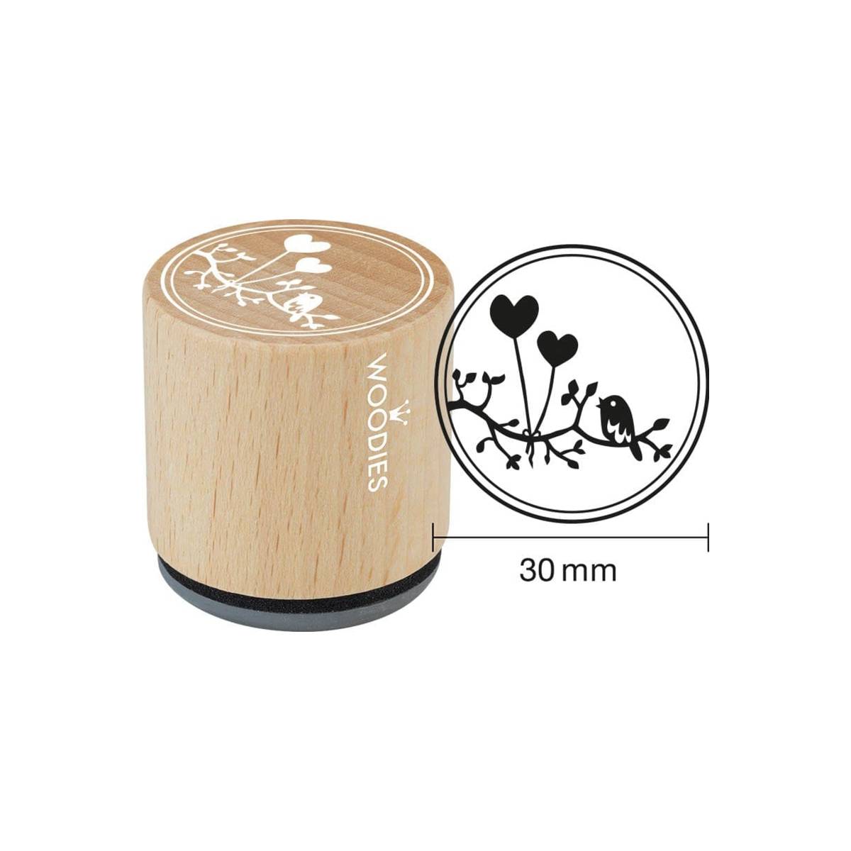 Woodies motif tampon oiseau cœur