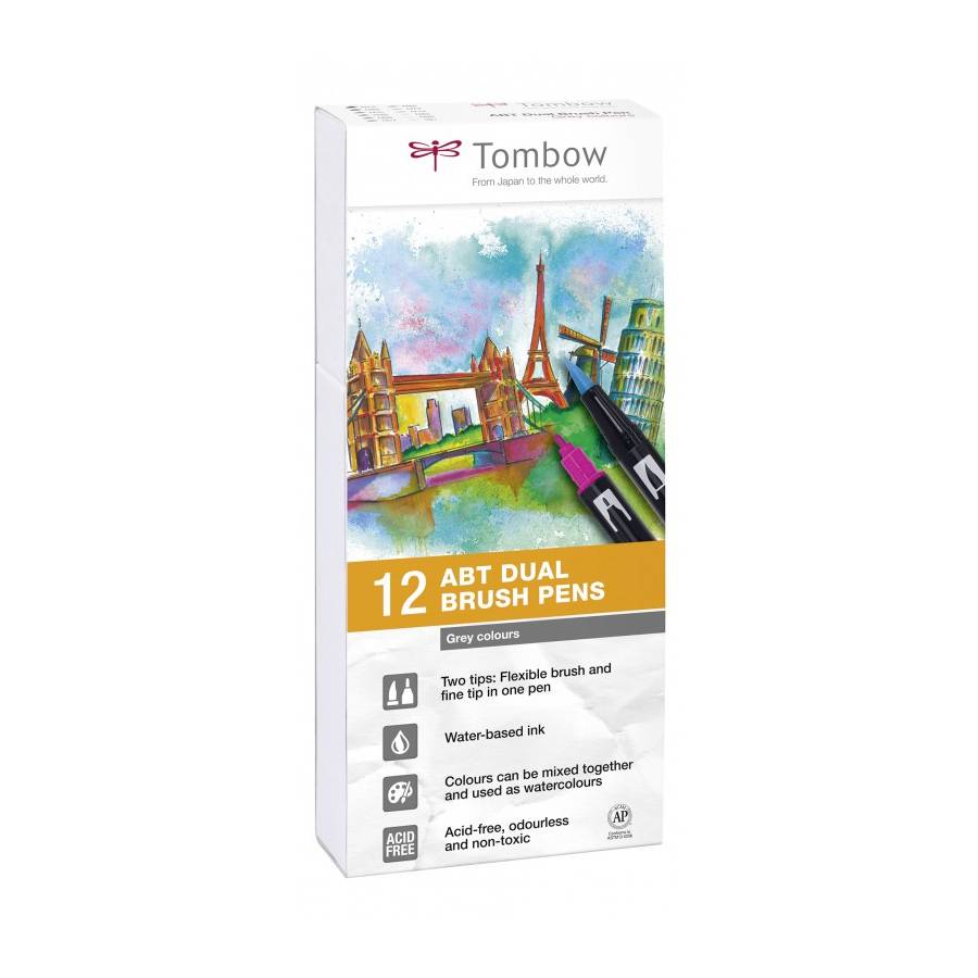 Tombow ABT Dual Brush Pen Set Grautöne 12er Set | MeinStift