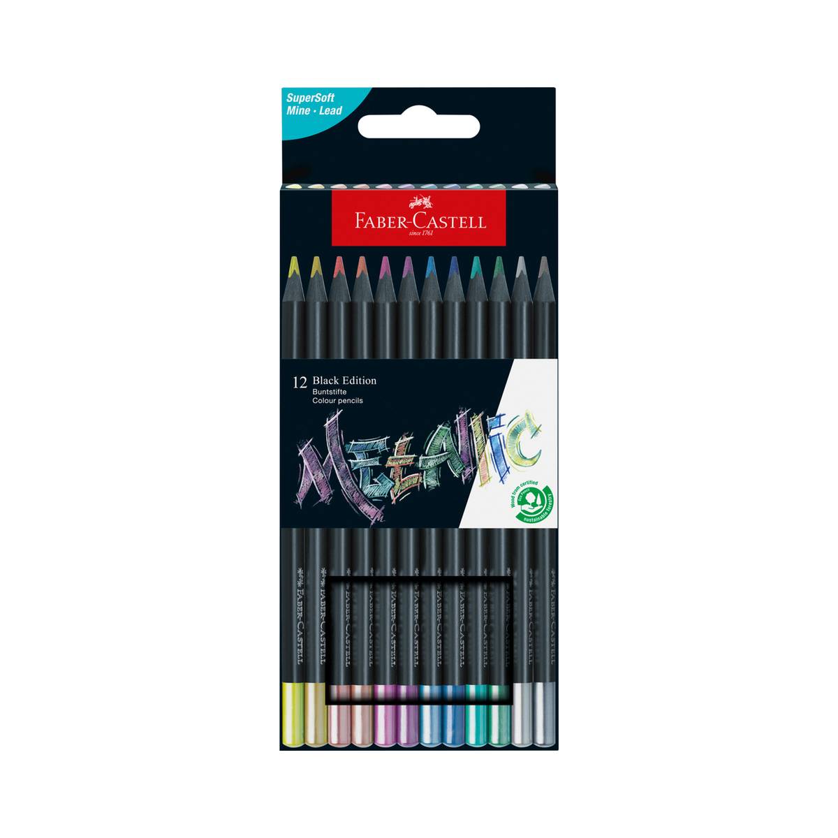 Faber-Castell - Crayons de couleur métalliques édition noire 12 pièces
