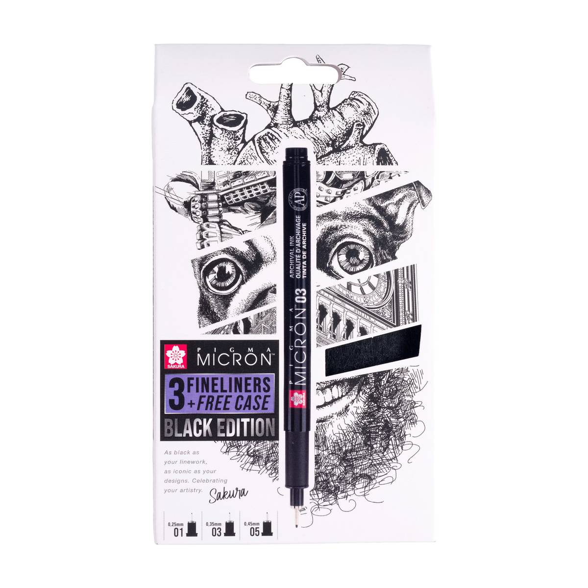 Pigma Micron Black Edition 3er Set & Stiftetui