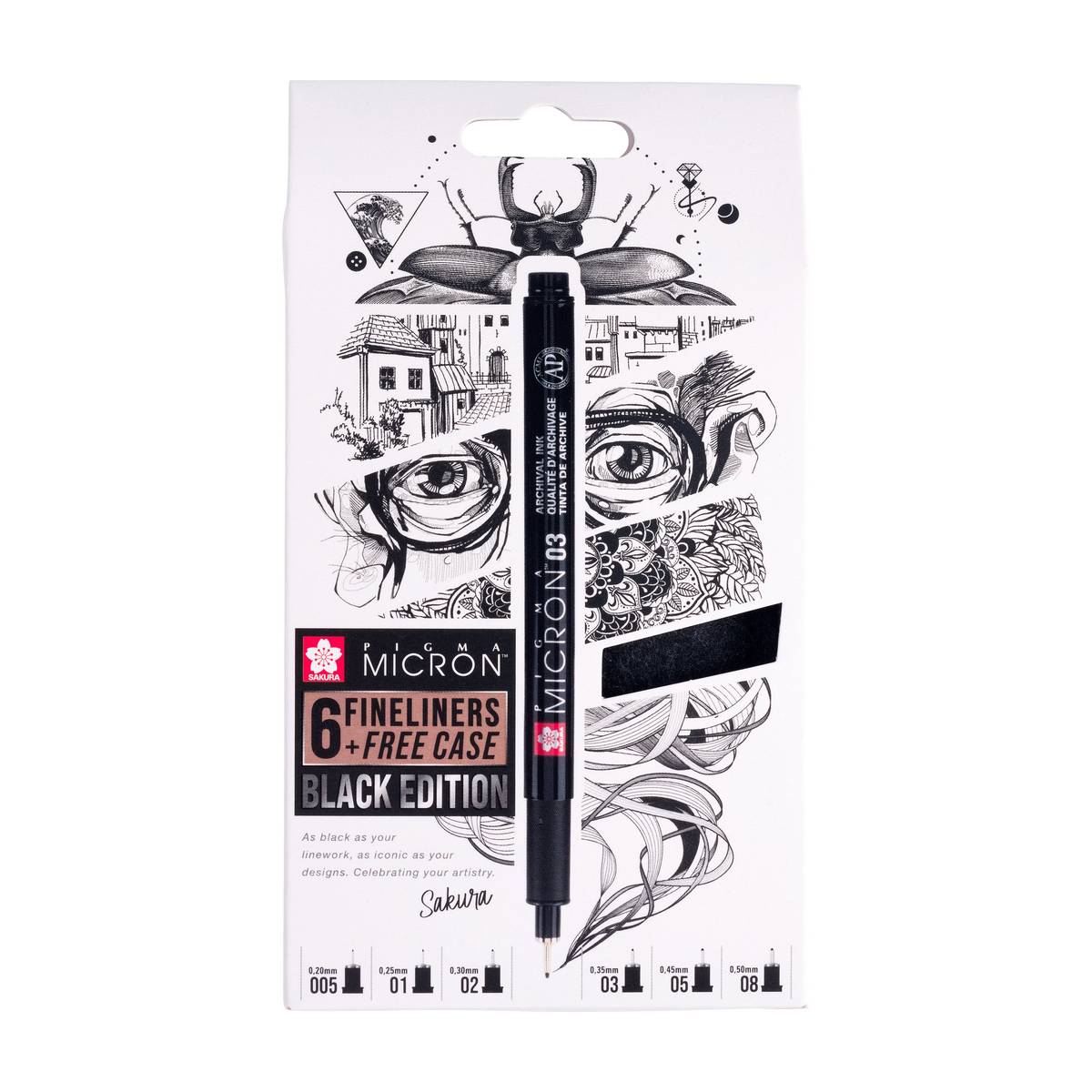 Pigma Micron Black Edition 6er Set & Stiftetui