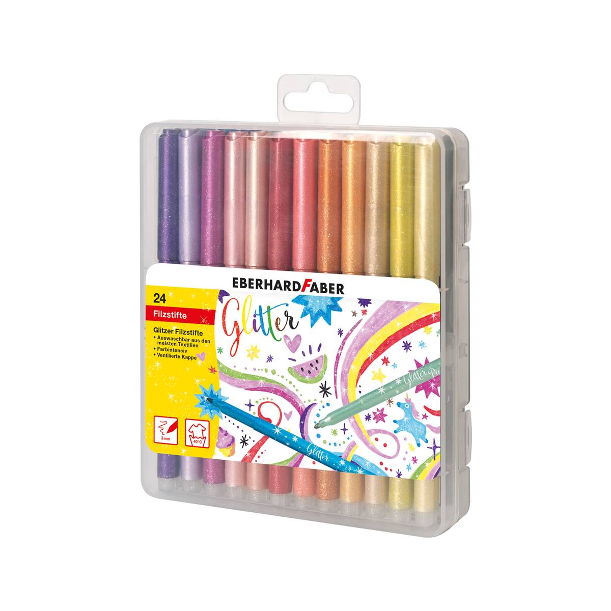 Stylos à paillettes 24 pièces dans une boîte en plastique