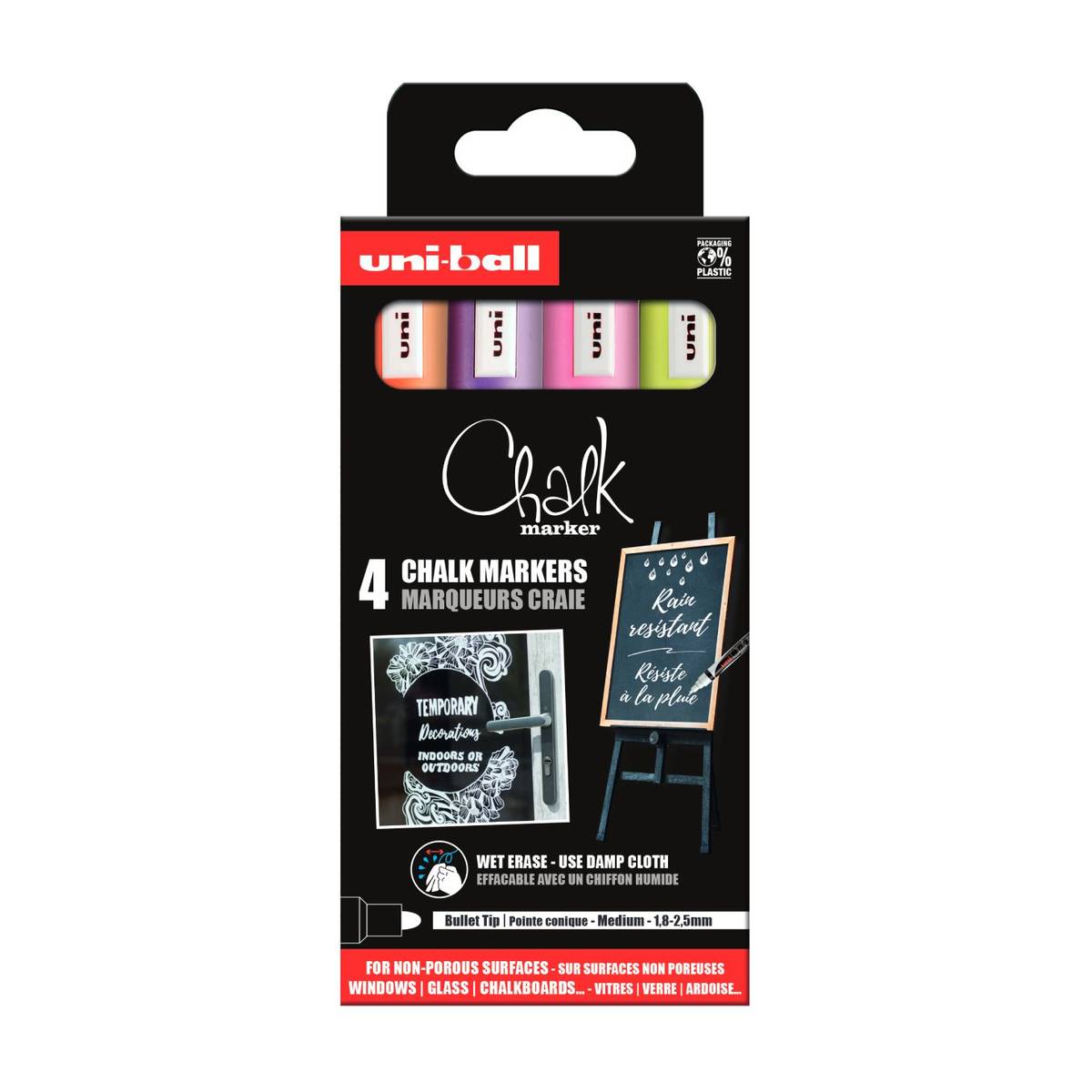 UNI-BALL Chalk Marqueur à la craie 5M Fresh lot de 4 avec pointe ronde moyenne