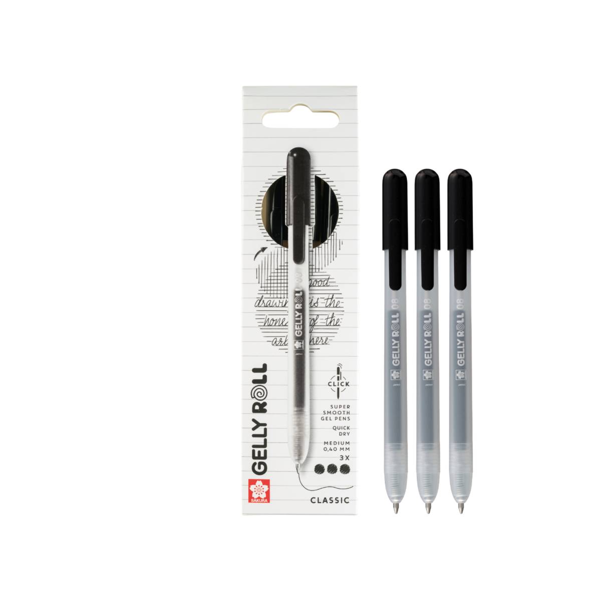 Set de 3 Gelly Roll Classic noir à mécanisme d'impression