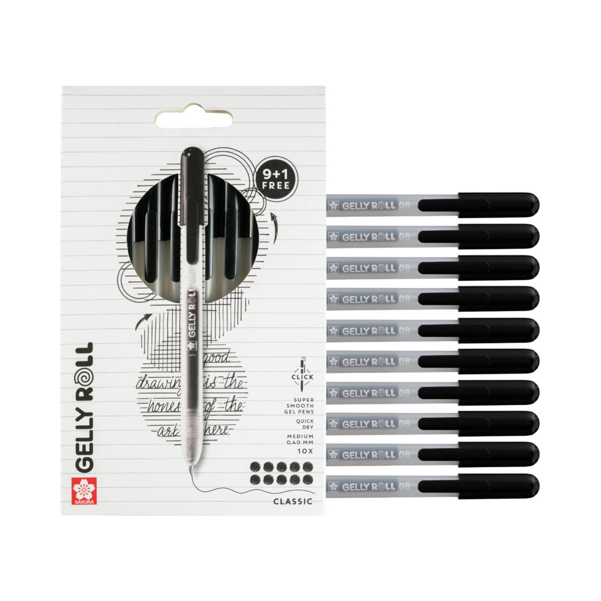 Set de 10 Gelly Roll Classic noir à mécanisme d'impression