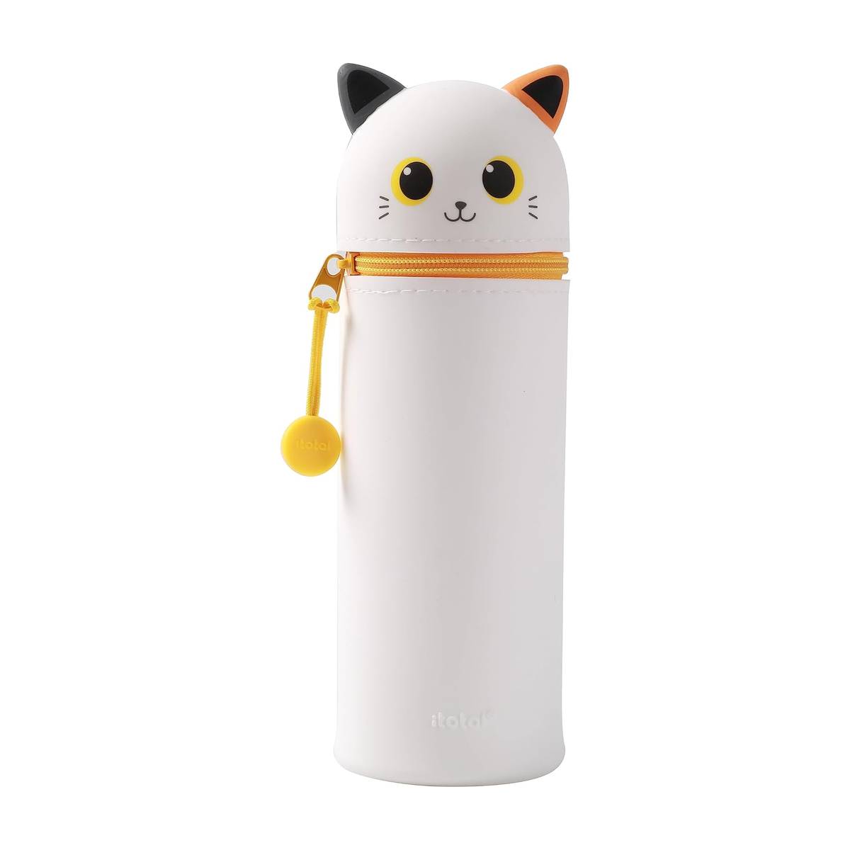 iTotal Silikon Stiftetui Katze Weiss | Stifttasche für Kinder, Schule & Freizeit – Rund, erweiterbar, niedliches Design