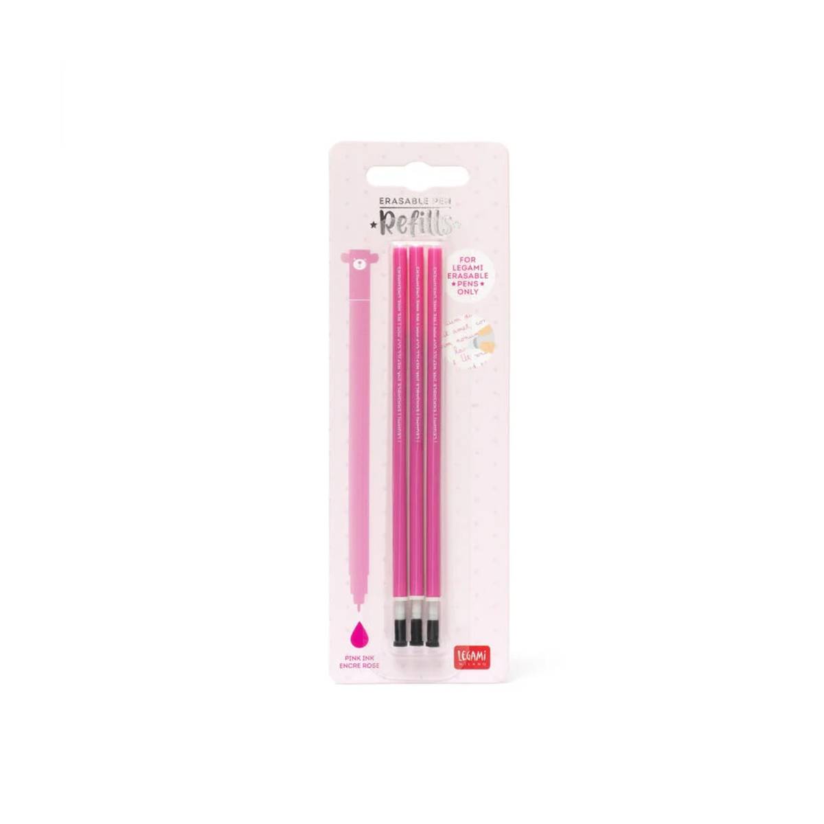 Legami Refill Gelstift 3er Set – Radierbare Ersatzmine für löschbaren Gelstift, Pink, 0,7 mm Spitze