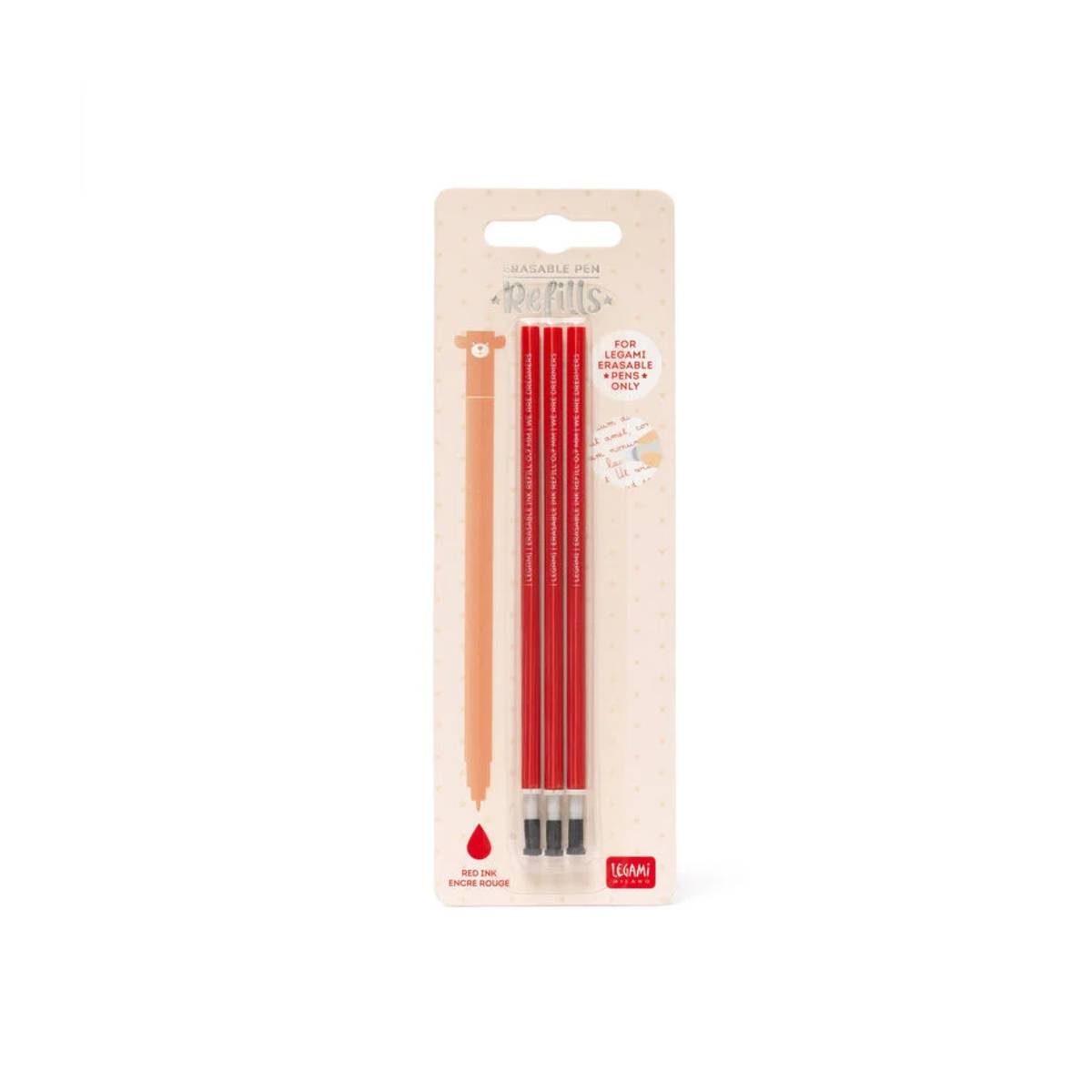 Legami Refill Gelstift 3er-Set – Radierbarer roter Tintenstift für Künstler, Büro & Schreibwaren