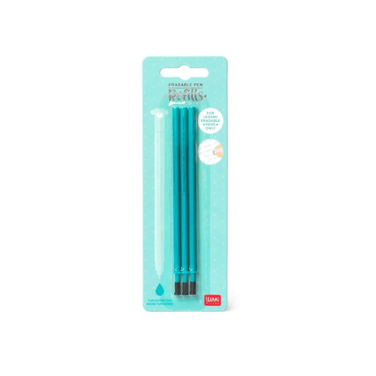 Legami Refill Gelstift 3er Set – Radierbarer Tintenstift in Türkis für präzises Zeichnen & Schreiben