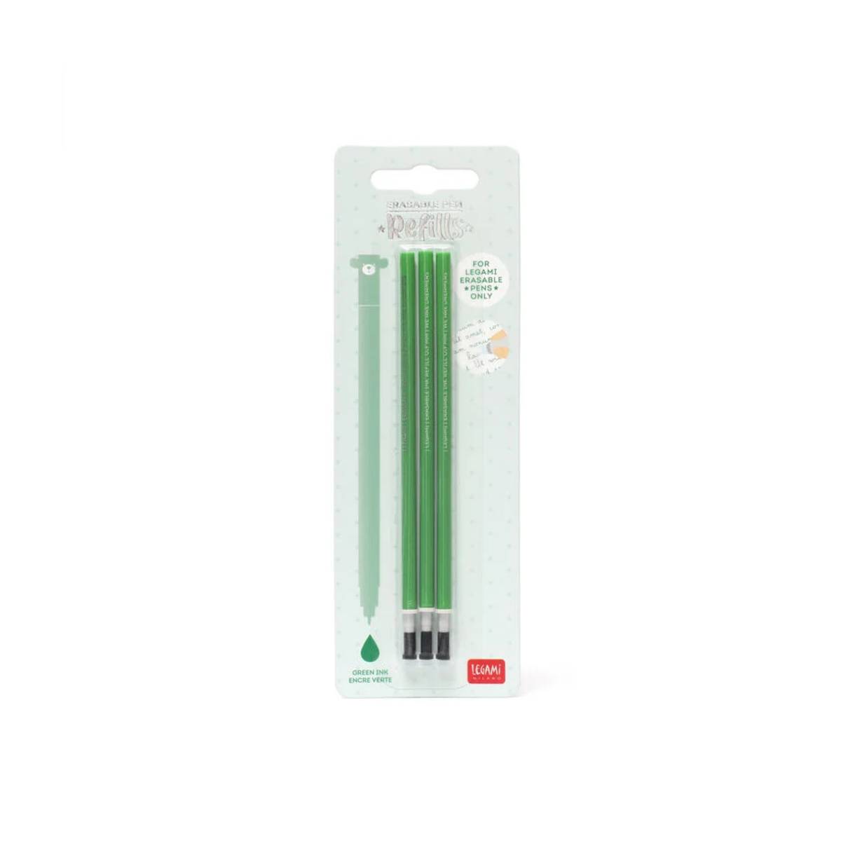 Legami 3er Set Refill Gelstift – Radierbarer Grüner Tinte | Ideal für Künstler, Büro & Schule