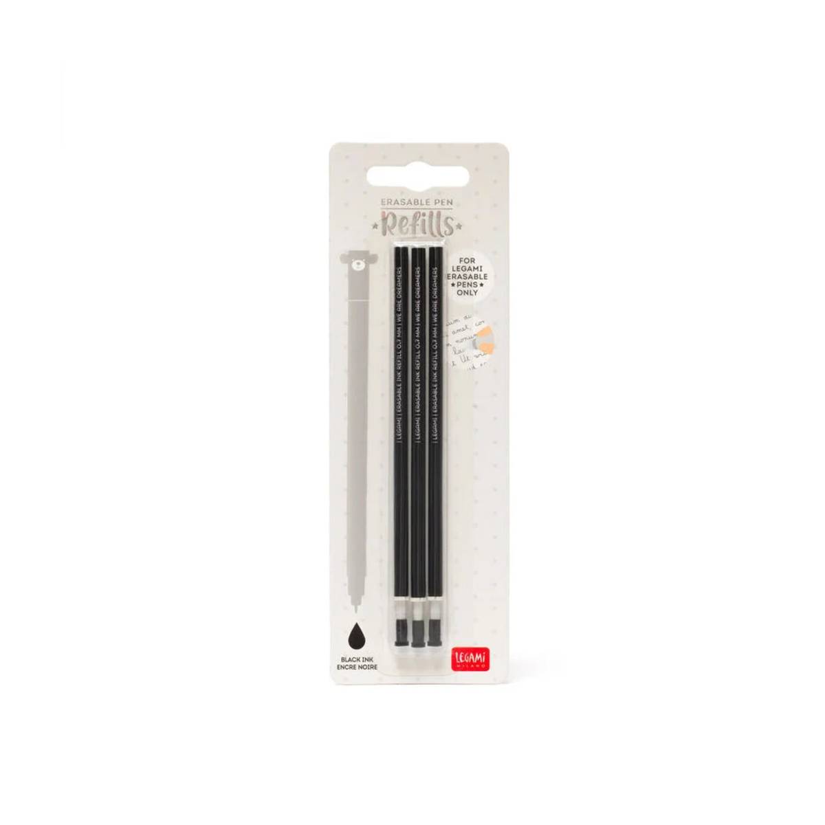 Legami 3er Set Refill Gelstift Schwarz – Radierbarer Tintenstift für Schule, Büro & Kunst