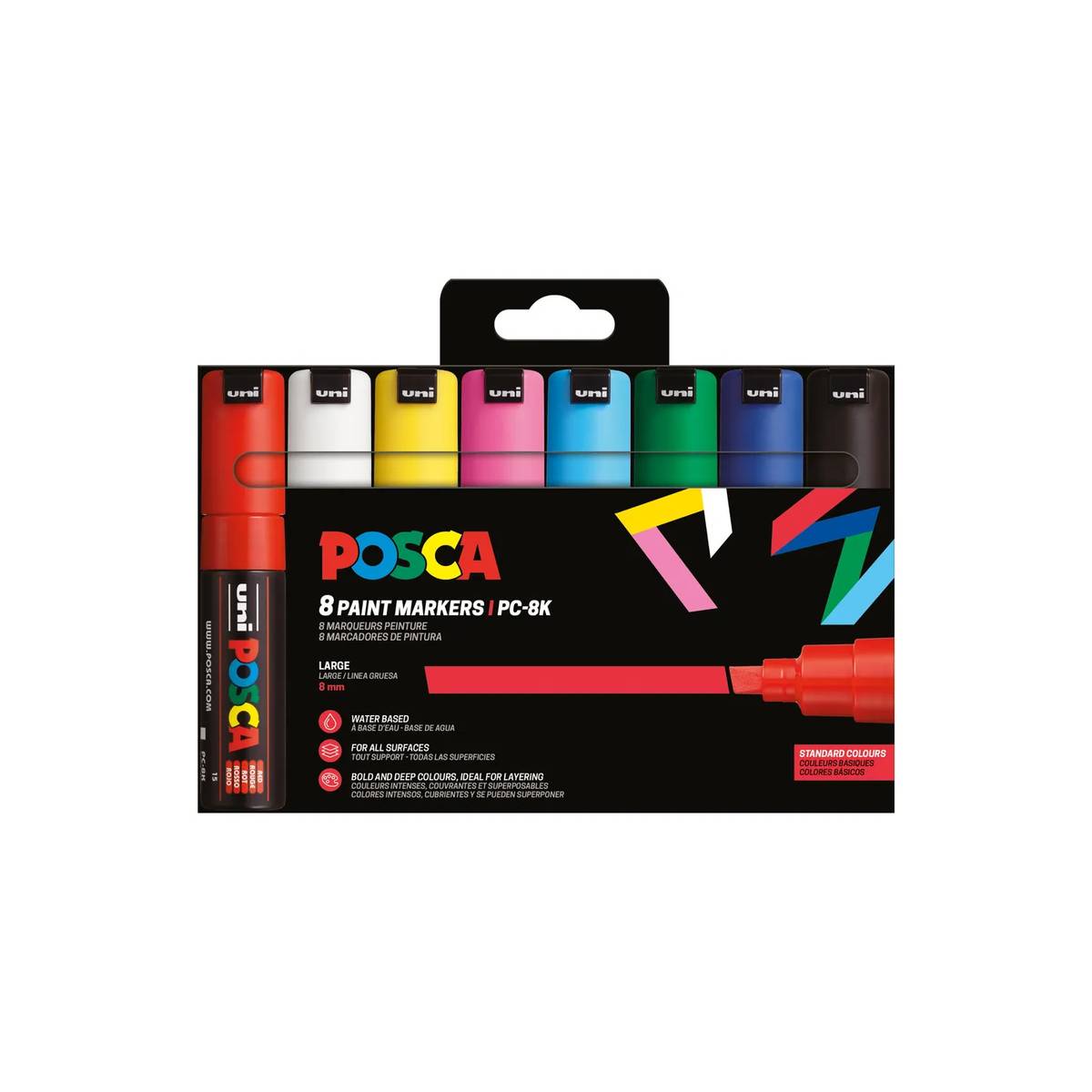 Posca Uni PC-8K 8er Marker Set – Basic Colours, Keilspitze, wasserbasiert & ungiftig