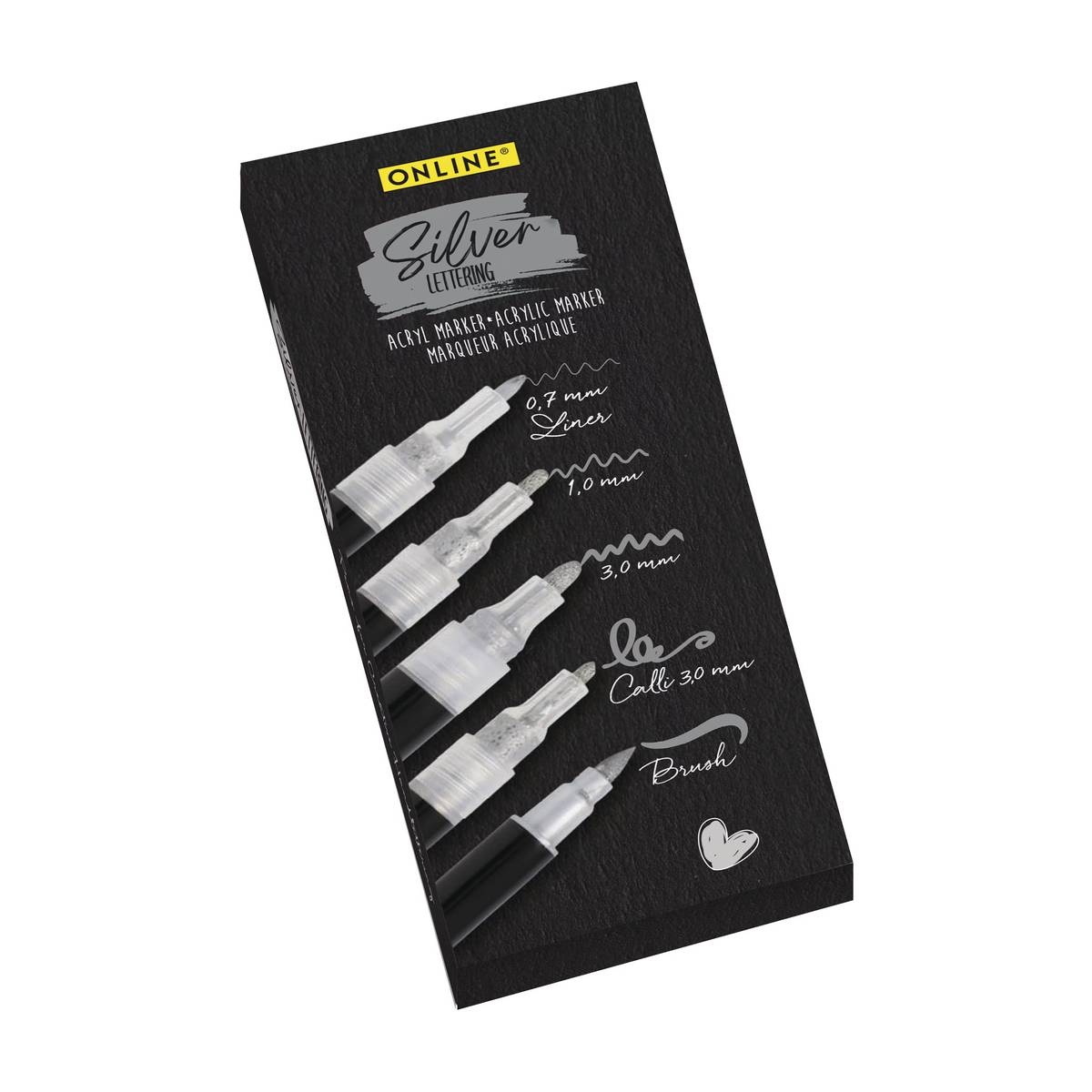 Online - Acryl Marker Silber Lettering Set 5-teilig