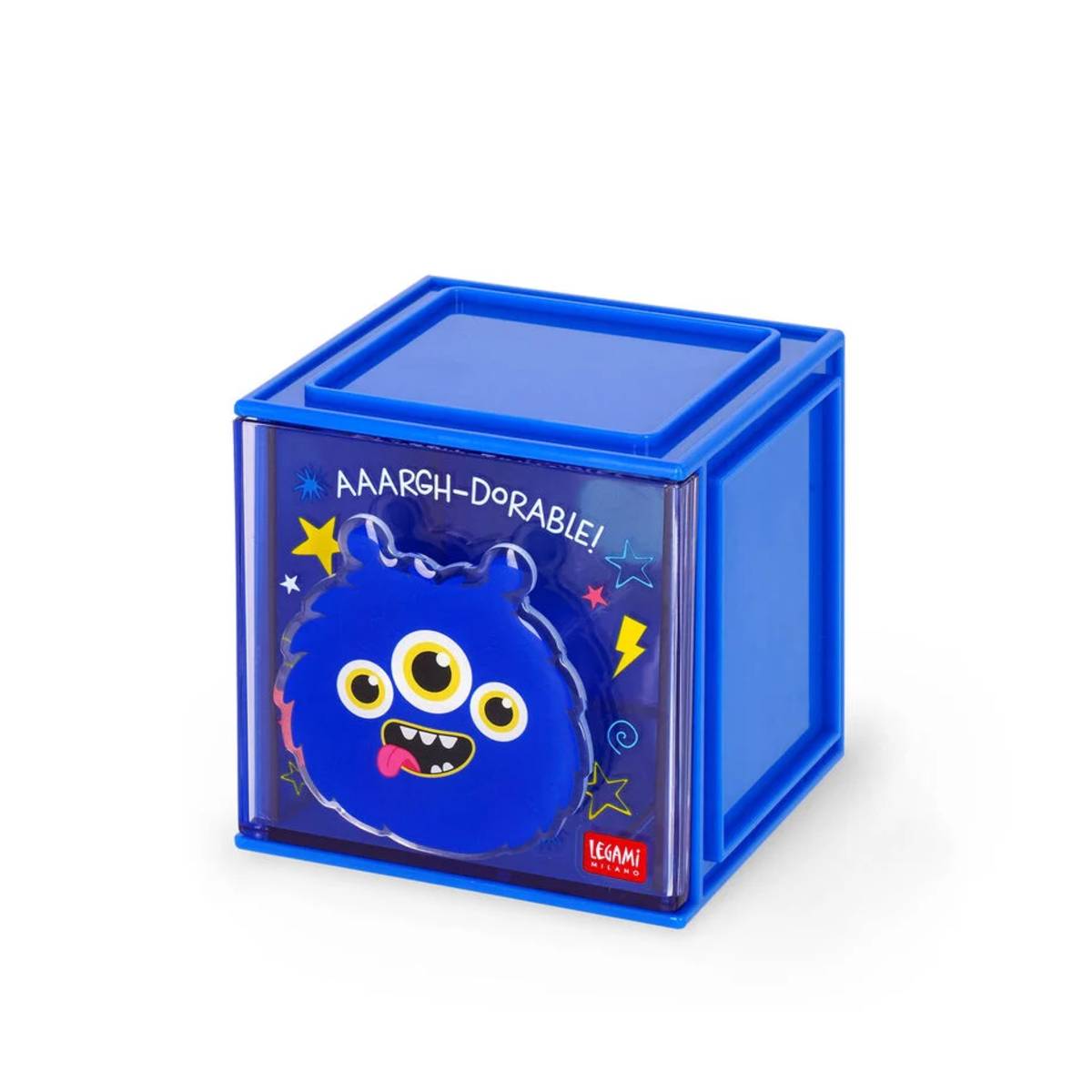 Legami Erweiterbare Schreibtischbox Cutie Cube Monster – Büro & Schul Organizer inkl. Aufkleber