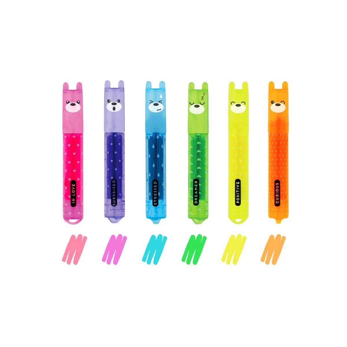 Legami Teddy's Mood 6er Mini Textmarker Set – 6 bunte Farben für Schule, Büro & Kunstbedarf