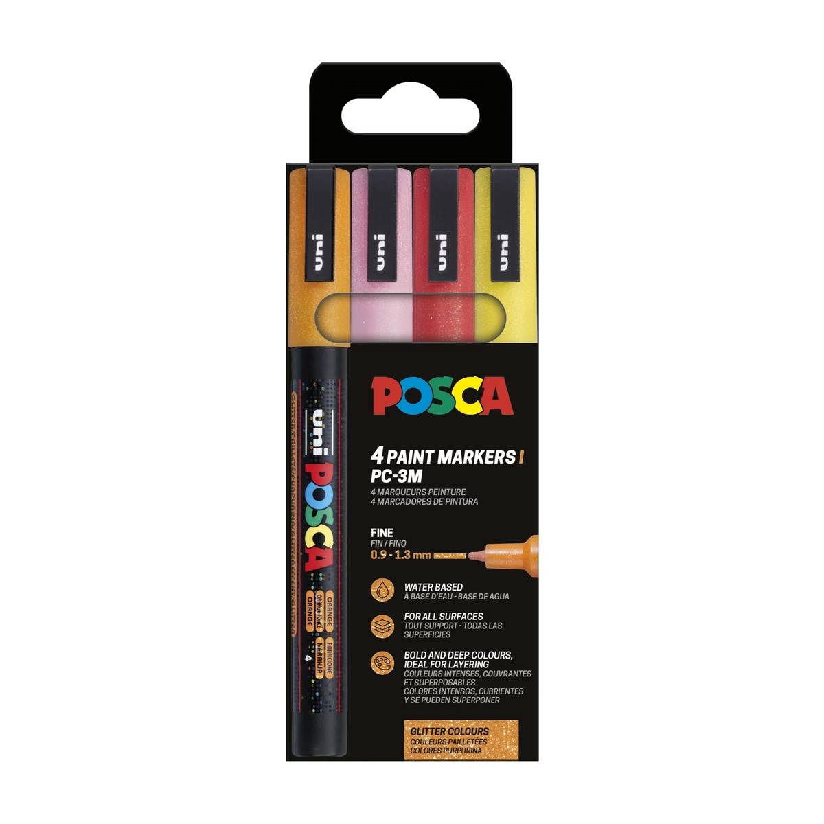 Posca - Uni PC-3M Acrylstifte Glitzer Pastelltöne 4er Set mit Rundspitze