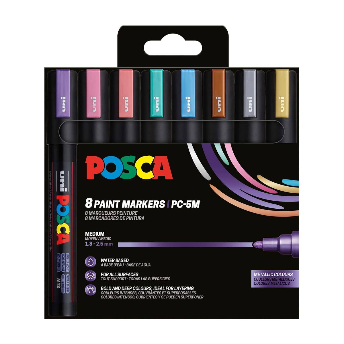 Marqueurs Acryliques Métalliques Uni Pc-5m Ensemble De 8 À Pointe Ronde