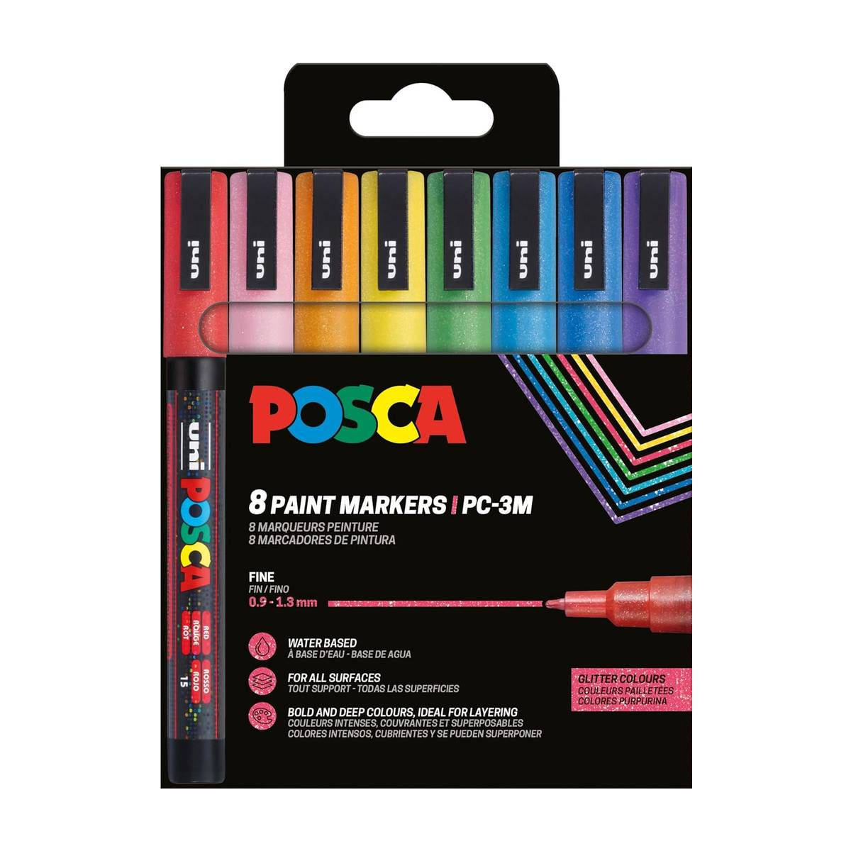 Posca - Uni PC-3M Acrylstifte Glitzer Herbstfarben 8er Set mit Rundspitze