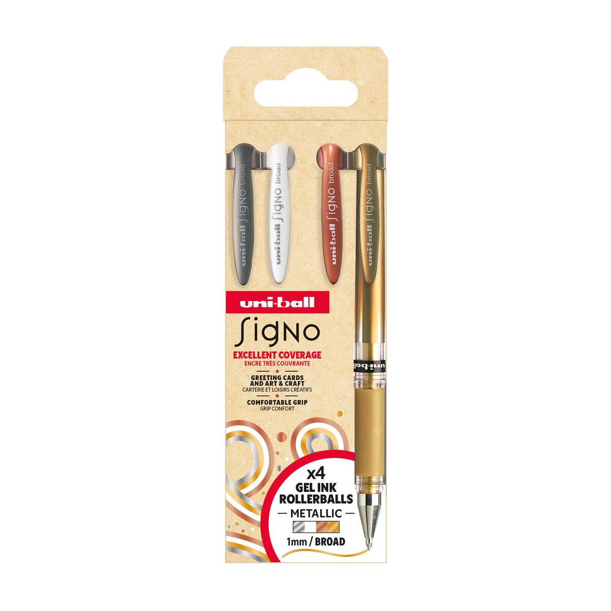 Uni-ball Signo Broad Gel-Tintenroller 4er Set – Metallic Farben, 1mm Spitze, intensive pigmentierte Geltinte für kreative Projekte
