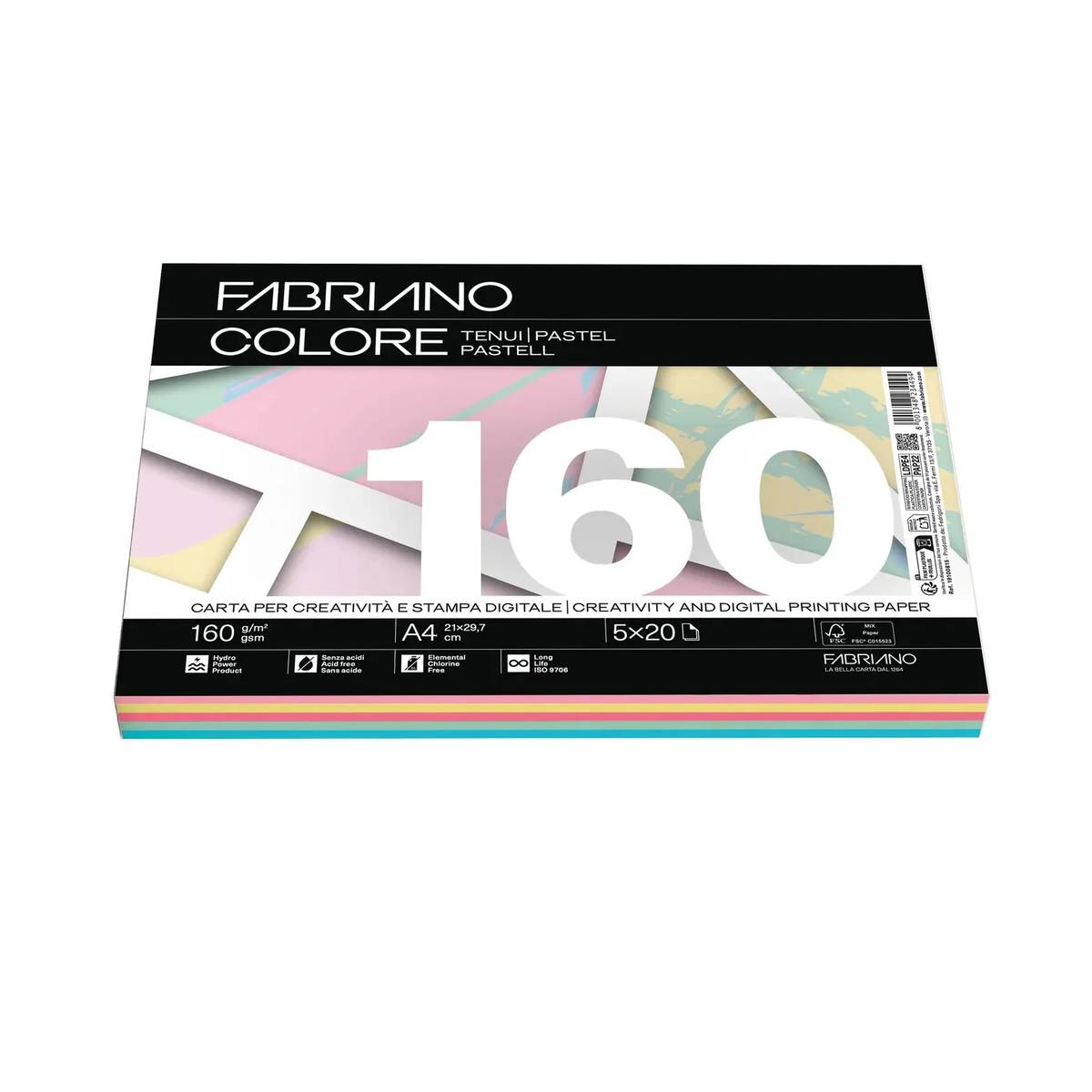 Fabriano - Colore Farbiges Papier A4 160g 100 Blatt in Pastellfarben
